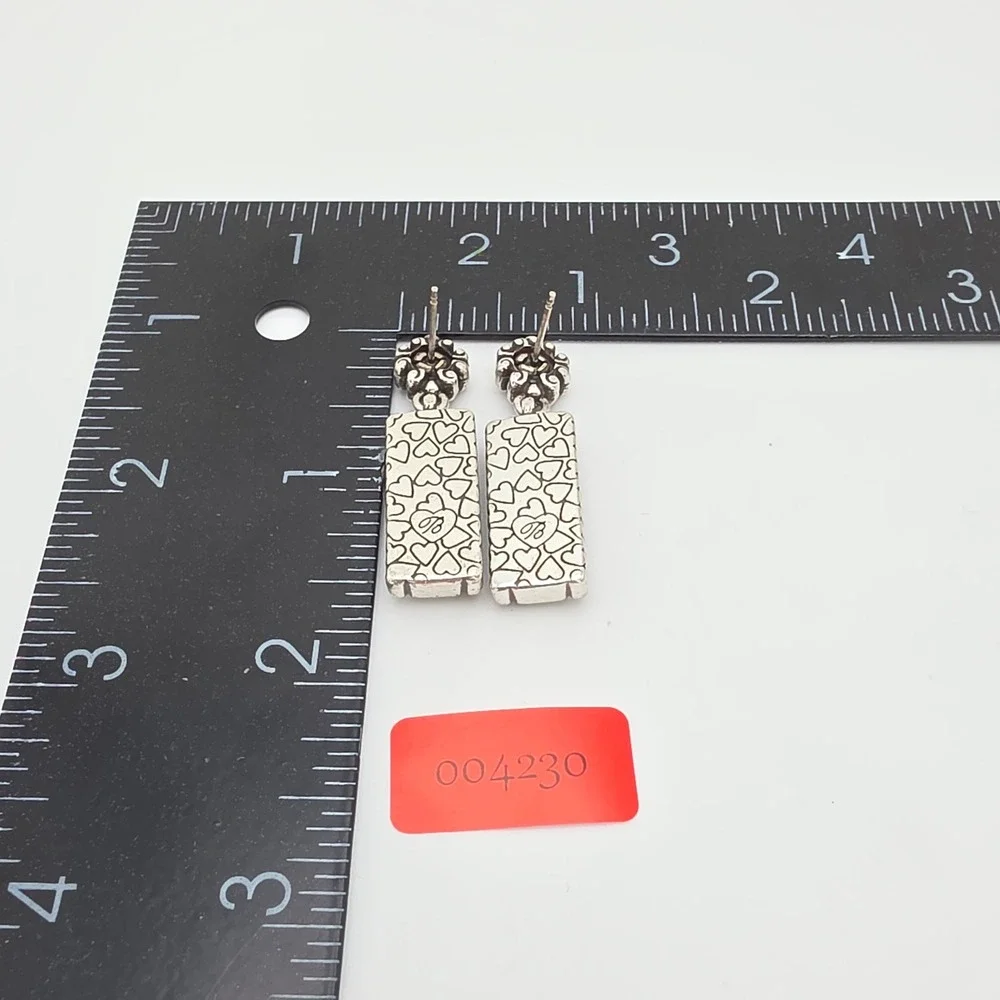 BRIGHTON Earrings Vibrant Aqua Crystal Scroll Silver Plate Dangle Drop 1.75